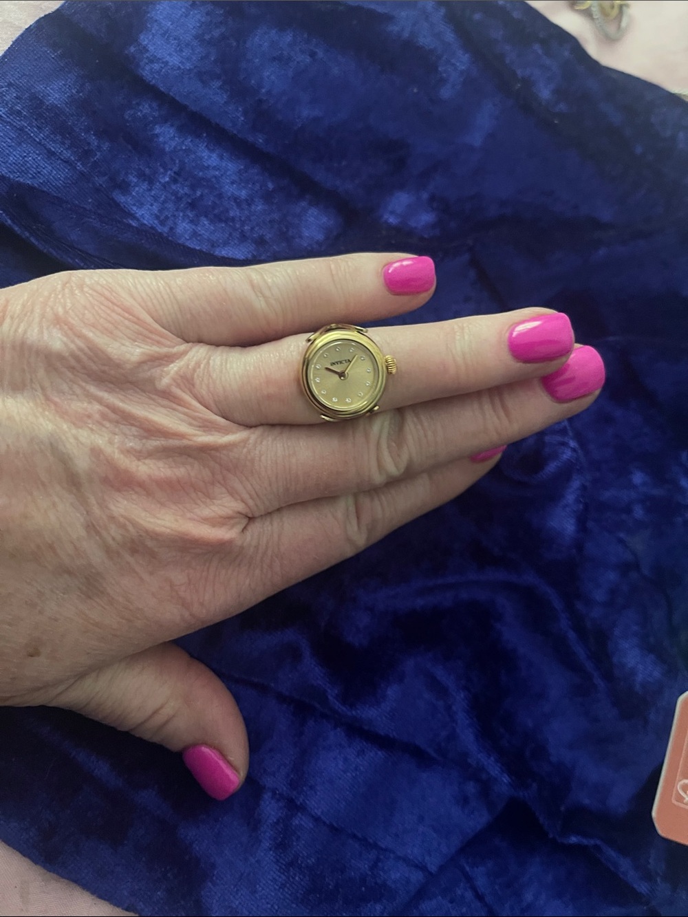 Invicia Gold-tone Watch Ring with Cream Dial